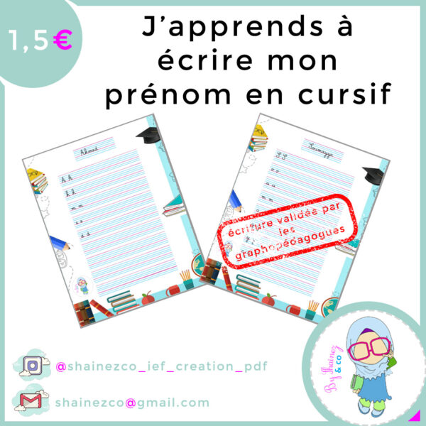 j'apprends a ecrire mon prenom en cursif
